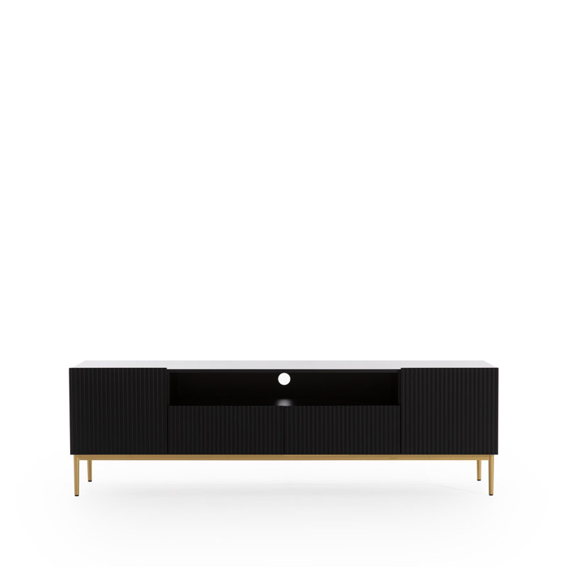 Ameal Unfinished TV Stand for TVs up to 55", Black/Gold