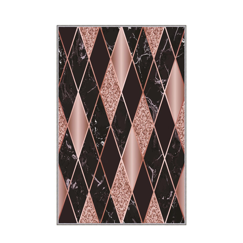 Tapis géométrique tissé à plat en polyester noir / rose Oona, Tapis de couloir 3 pi 3 po x 9 pi 10 po