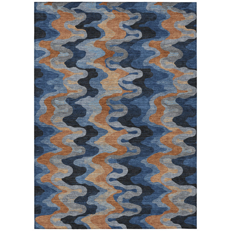 Machine Washable Indoor/Outdoor Chantille ACN2481 Abstract Rug, Navy, 2'6" x 3'10"