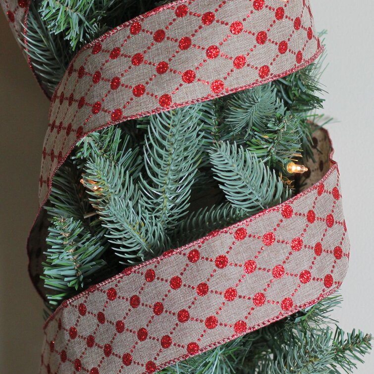 Northlight 2.5 x 120 Yards Diamond Wired Christmas Craft Ribbon - Red and  Beige