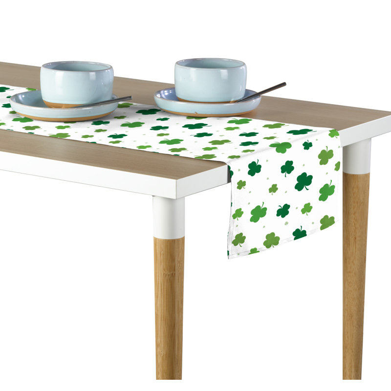 Eure Tossed Shamrocks Table Runner, 72" L x 12" W, White