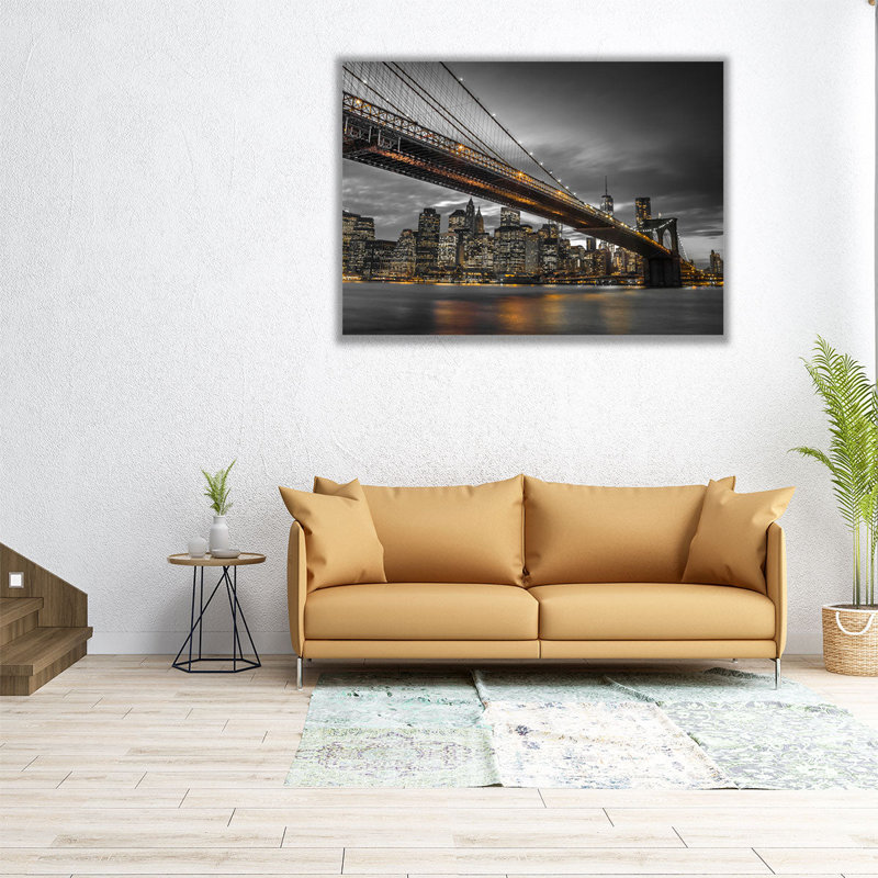 «Brooklyn Bridge And Lower Manhattan Skyline At Dusk», reproduction d'art sur toile, H 12 po x l 16 po