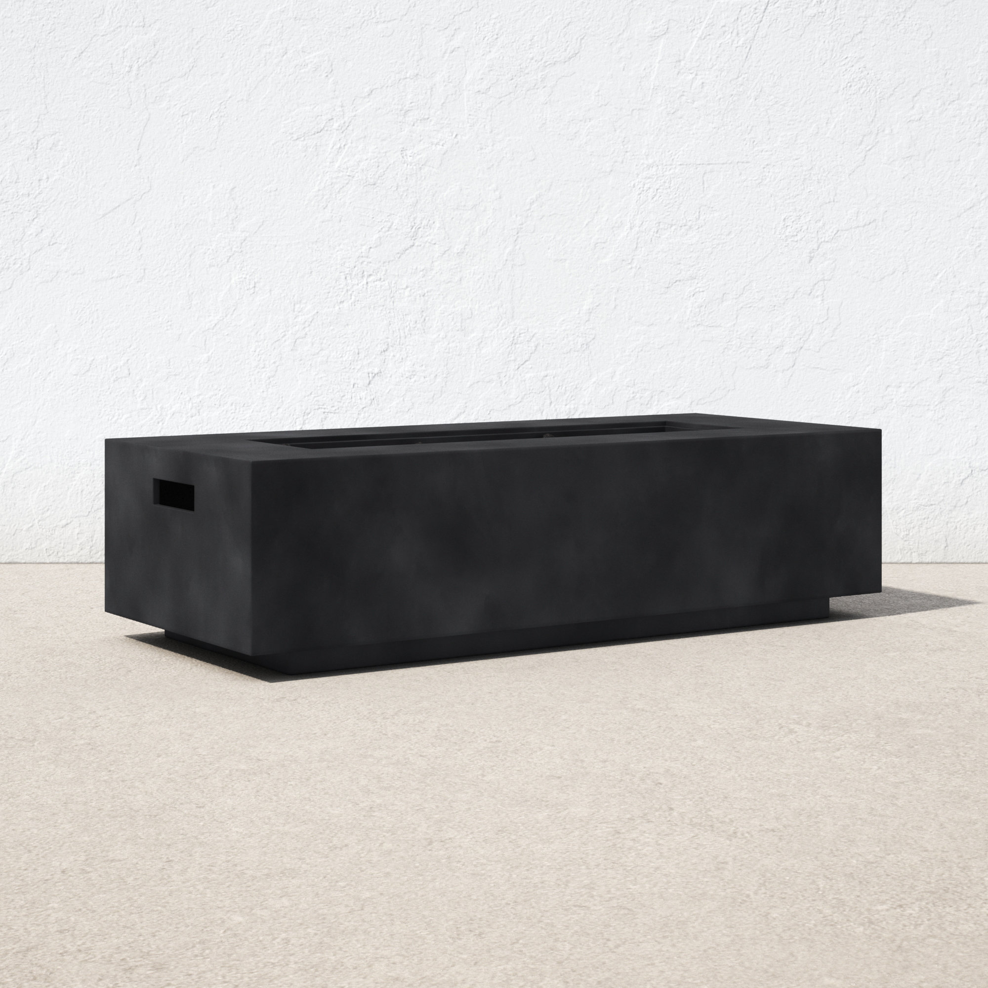 Rashid Concrete Outdoor Rectangle Fire Pit Table, 15" H x 56" W x 24" D, Charcoal