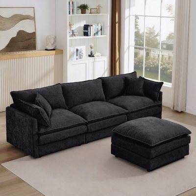 Modular Sectional Sofa, 102 Inch L Shaped Couch Set For Living Room, 3-Seater Comfy Cloud Couches With Movable Ottoman, Diy Combination, Chenille