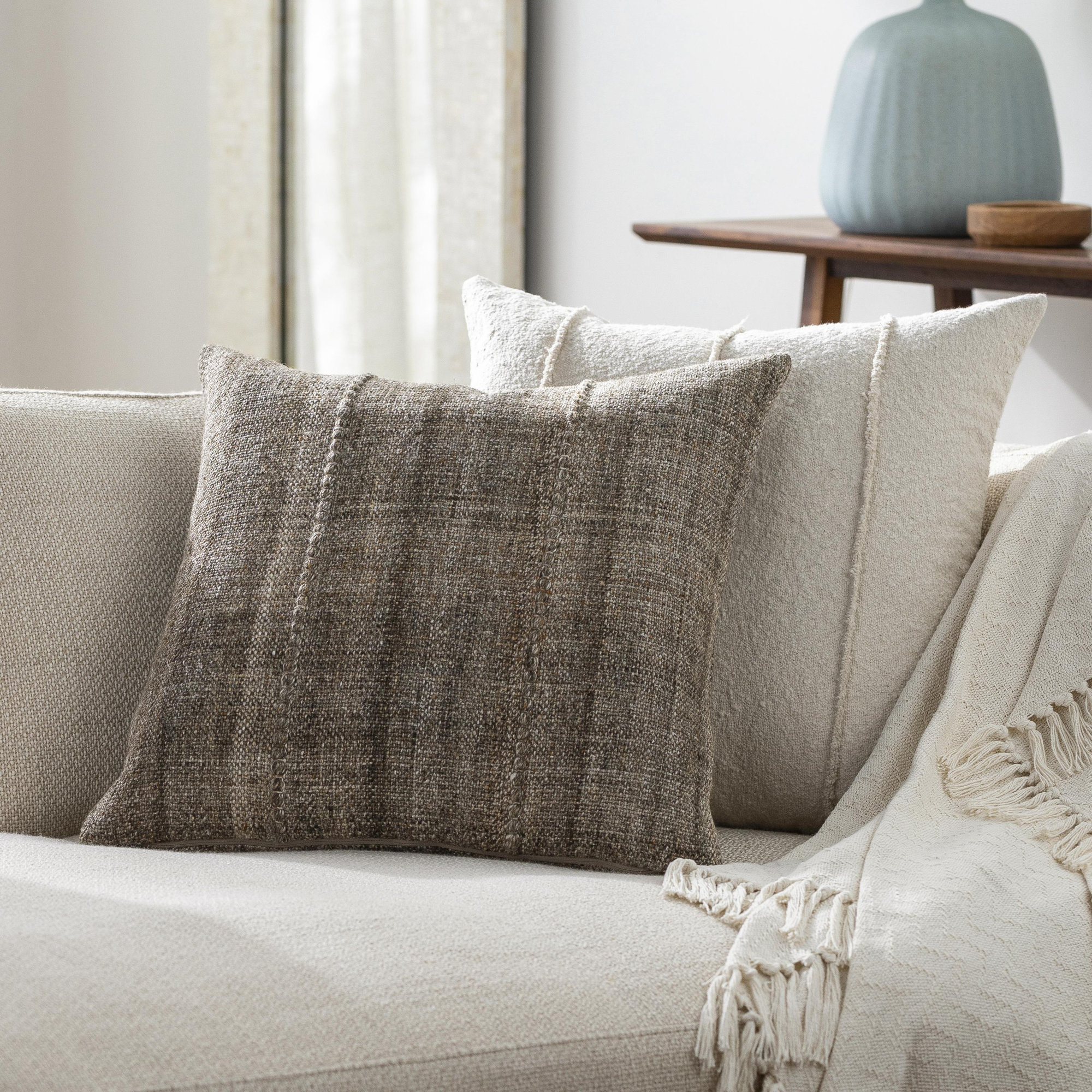 Zeppelin Recycled PET Yarn Throw Pillow, Pillow Cover Only - No Insert, 22"H x 22"W, Sage