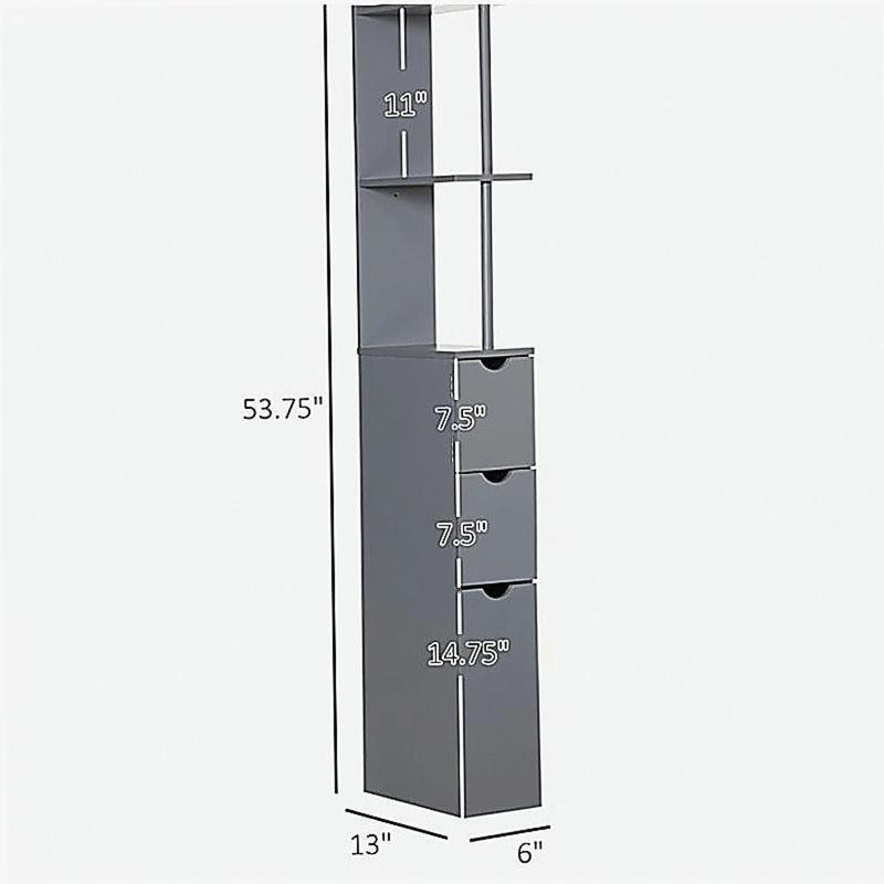 Storage Tower,Narrow Side Floor Organizer,Bathroom Storage Cabinet, Gray