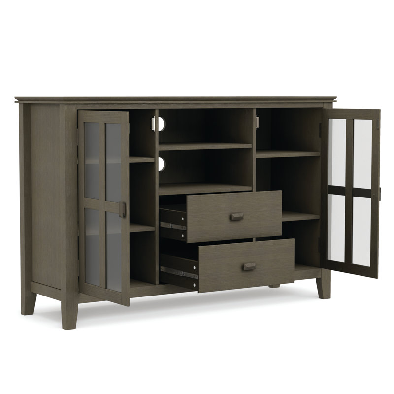 Meuble télé haut en bois massif Artisan, Gris champêtre