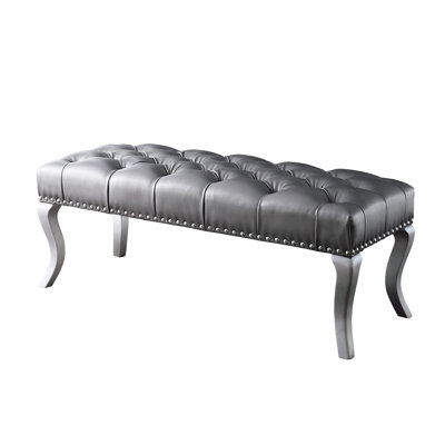 Upholstered Bench With Nailhead Trim In Champagne Hue Fabric, 48"W X 18"L 18"H, Enhances Quality Hued Trimmed Upholstery, Adds Class To