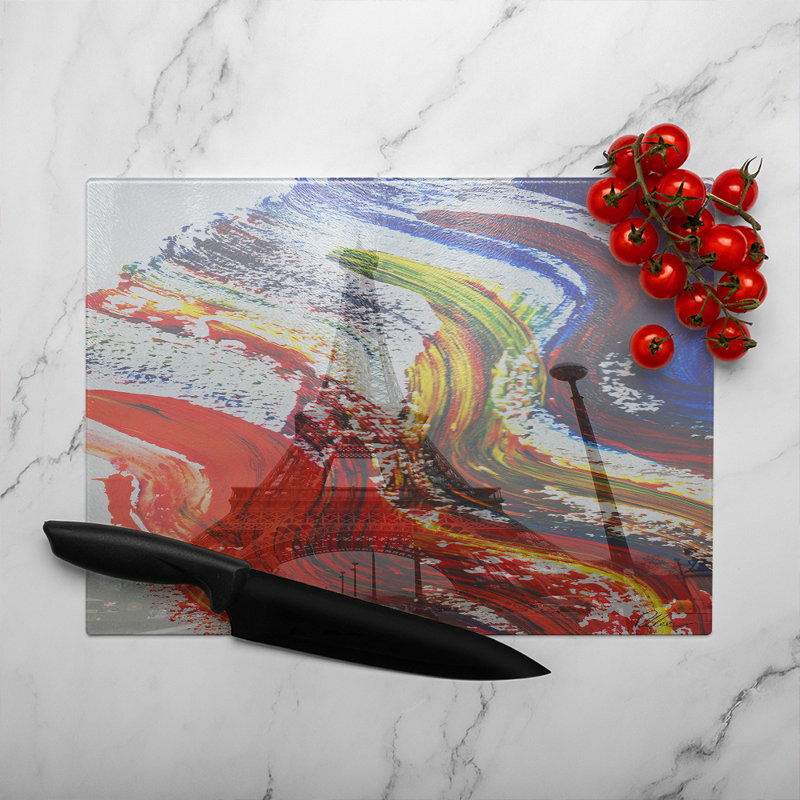 Paris In Paint Glass Chopping Board, 28cm L x 20cm W