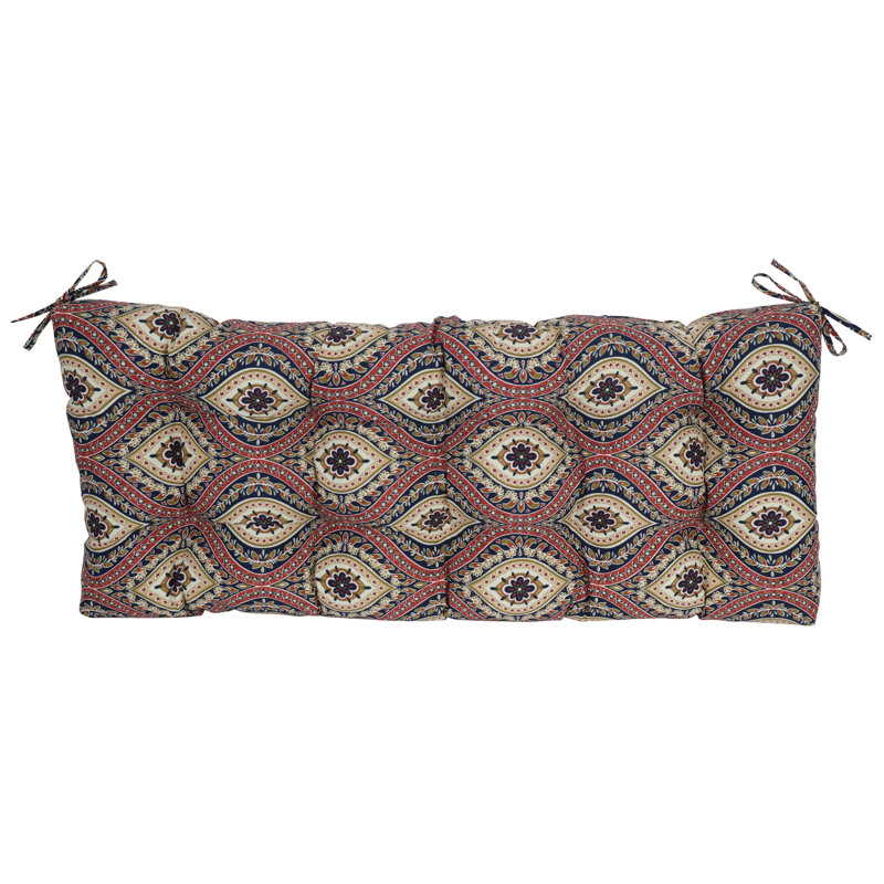 Tufted Outdoor Bench Cushion, 51" W x 19" D, Red/Tan/Jasmina Lakewood Moroccan
