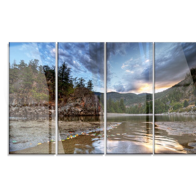 DesignArt Peaceful Evening At Mountain Creek On Canvas 4 Pieces Print ...