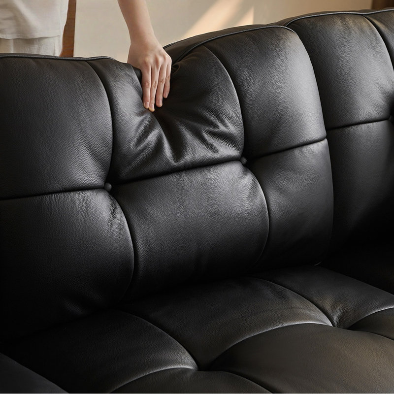 Black Genuine Leather Standard Sofa cushion Threeseat, 34.65" H x 110.24" W x 39.96" D