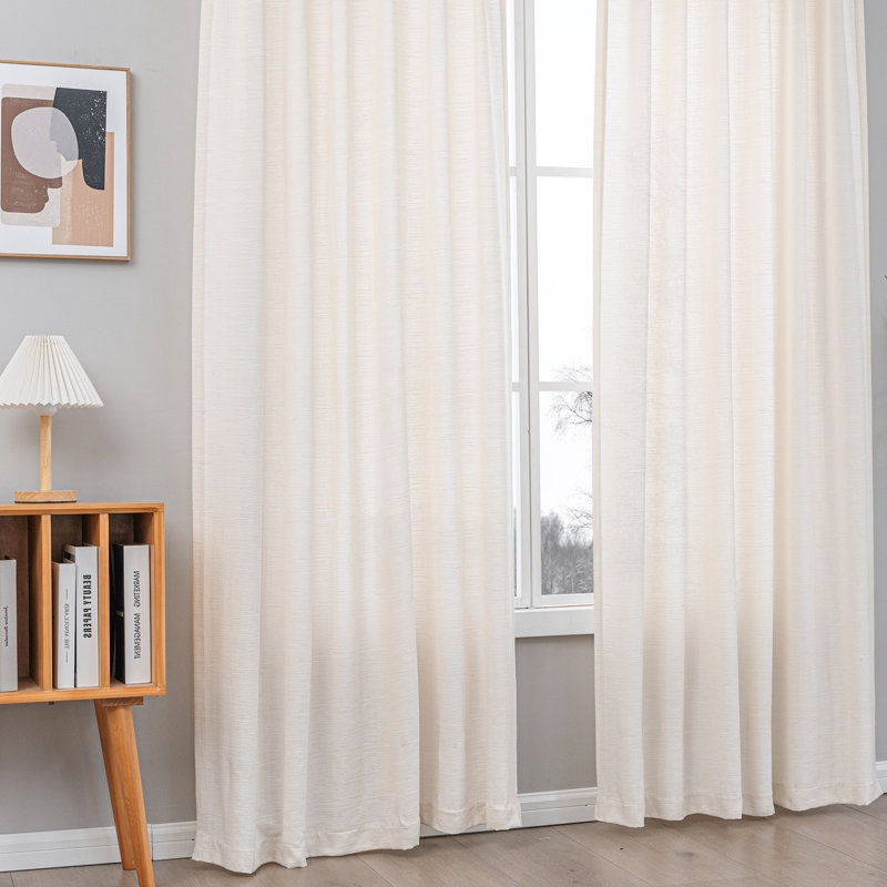 Wulfram Cotton Blend Textured Semi-Sheer Back Tab/Rod Pocket Curtain Pair, 52" W x 108" L, Light Gray