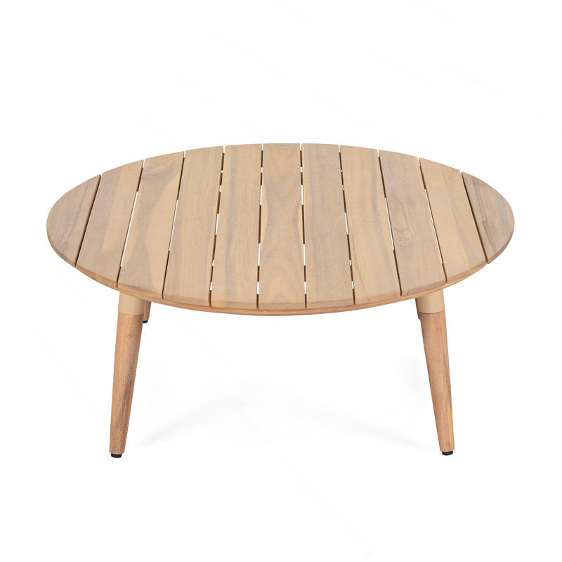 Verona Outdoor Patio Round Acacia Wood Coffee Table, Natural Finish Wood