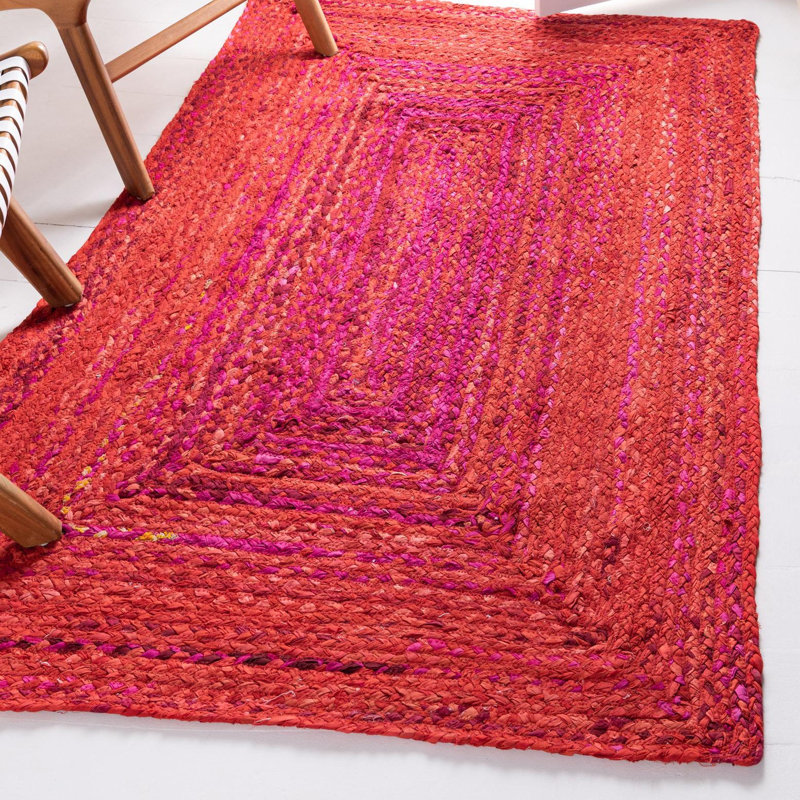 Tapis rouge en coton tressé à la main Avenleigh, Rectangle 9 pi x 12 pi 2 po