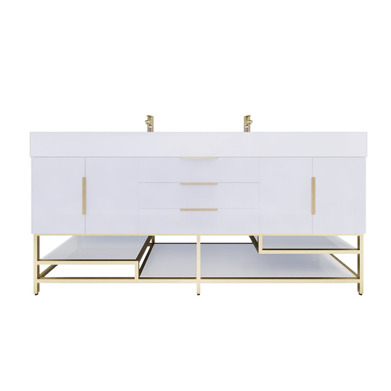Ensemble de meuble-lavabo double 72 po Glasgow, Blanc très luisant, Blanc