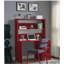Bureau rouge à une porte avec bibliothèque