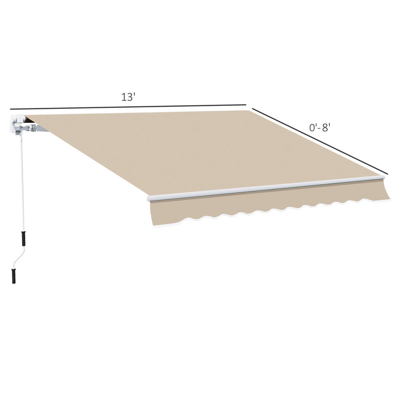 Auvent rétractable 13 pi x 8 pi, beige Et eau. Manivelle manuelle. Cadre en aluminium pour un auvent polyvalent de 8 pi beige. Eau, cadre. Manivelle pare-soleil et réduction de la chaleur sur le balcon, la terrasse, le patio,
