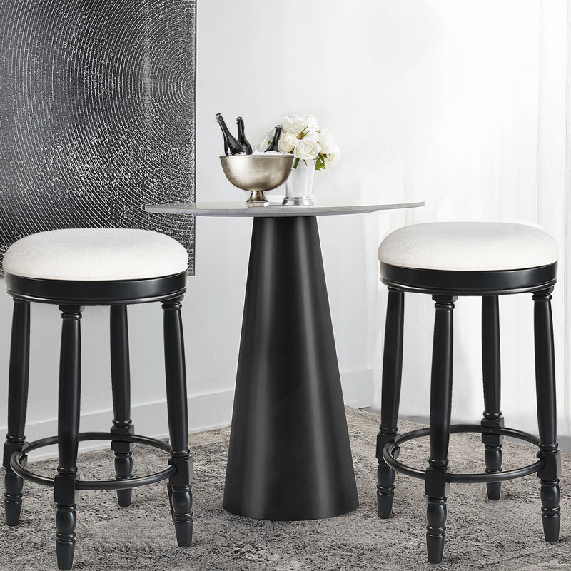 Ensemble de deux tabourets de bar avec fonction pivotante à 360 °, fabrication en bois et siège rembourré, idéal pour la cuisine, la salle à manger et le salon