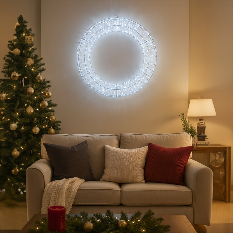 Indoor / Outdoor Led Wreath Lighted Window Décor, 70cm H x 70cm W x 9cm D, Cool White