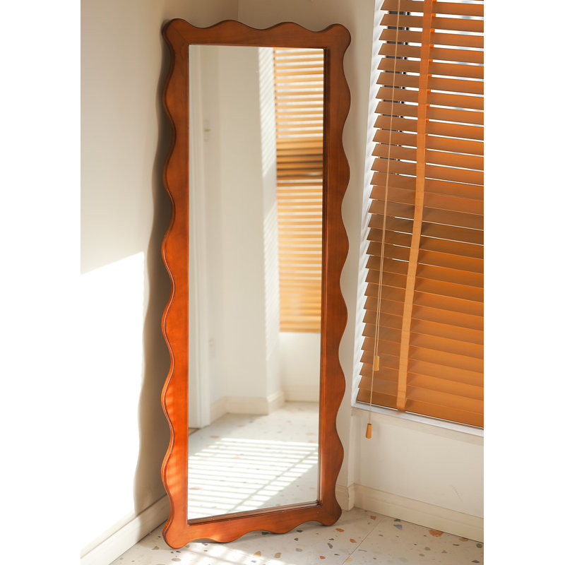 Medieval-Style Pine Frame Silver Mirror Floor-Standing Full-Length Mirror