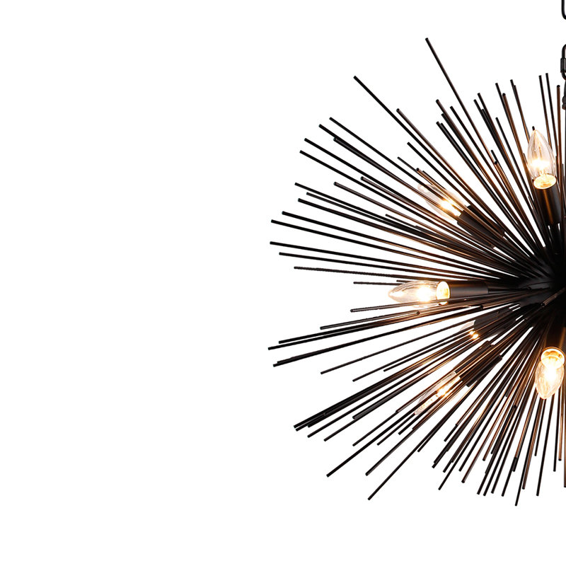 Lustre en forme de sphère Spoutnik à 12 lumières, Chrome / laiton satiné / noir