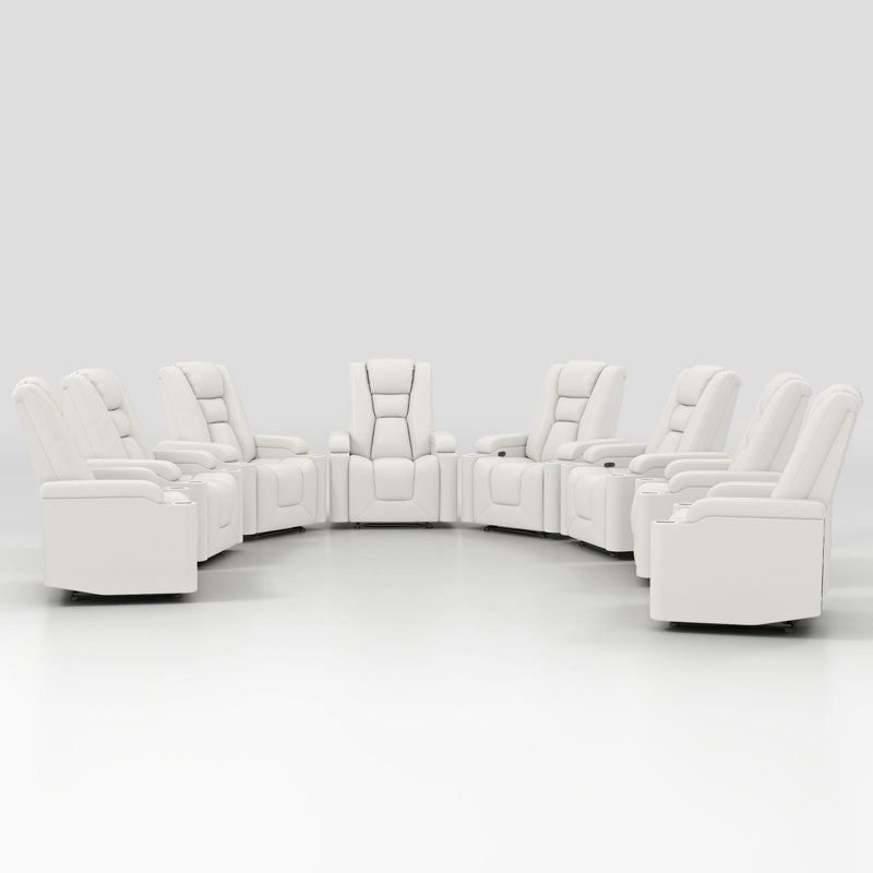 Fauteuil inclinable électrique de luxe en cuir végétalien de 34,7 po de largeur avec porte-gobelets et port de charge USB (ensemble de 8)