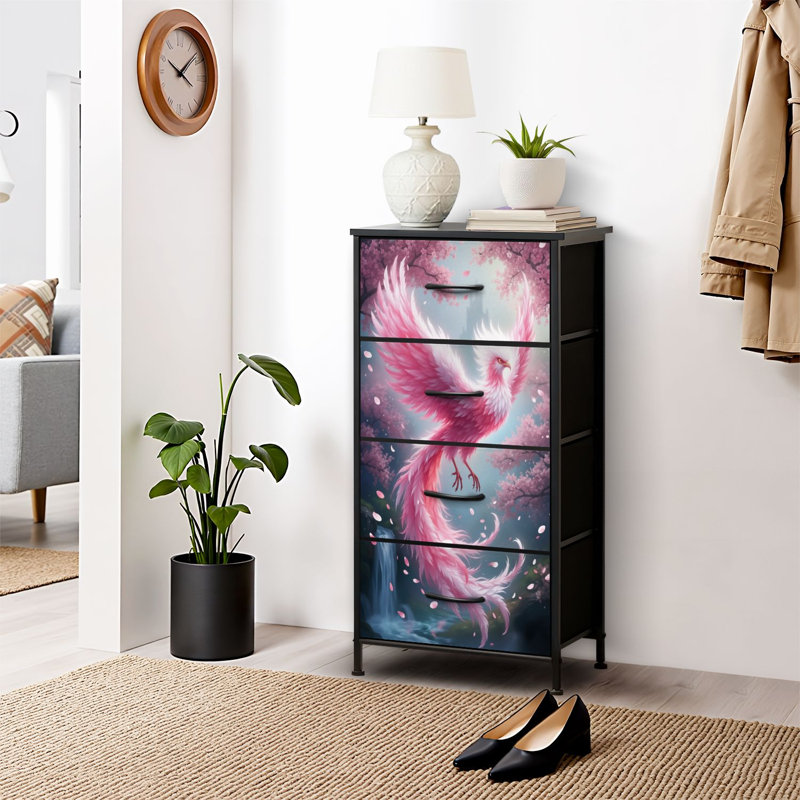 4 Drawer Dresser for Bedroom, Narrow Chest of Drawers, Wooden Top and Study Iron Frame 18"x37.5"-(WxH)