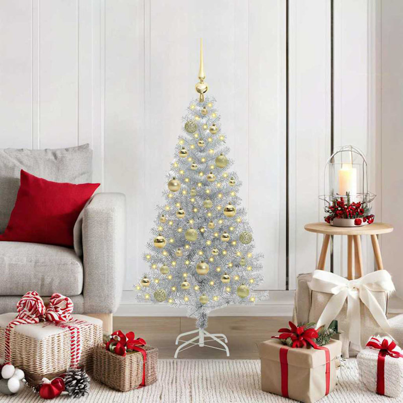 vidaXL Christmas Tree with 300 LEDs with Stand Silver PET, 3.94 ft