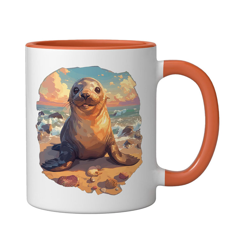 Sea Lion Ceramic Mug, Red/White, 11oz, Orange