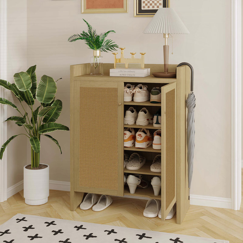 42.5 Tall Rattan Shoe Cabinet with 6 Adjustable Shelves, Natural