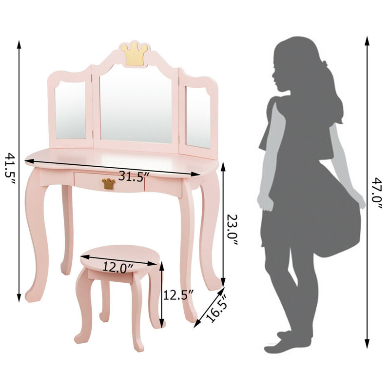 Midway Kids Vanity Set with Mirror, Pink