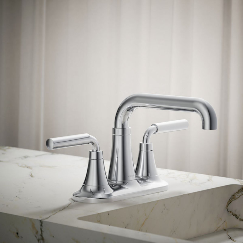 Tone Two-Handle Centerset Bathroom Sink Faucet with Clicker Drain, 0.5 GPM, Polished Chrome