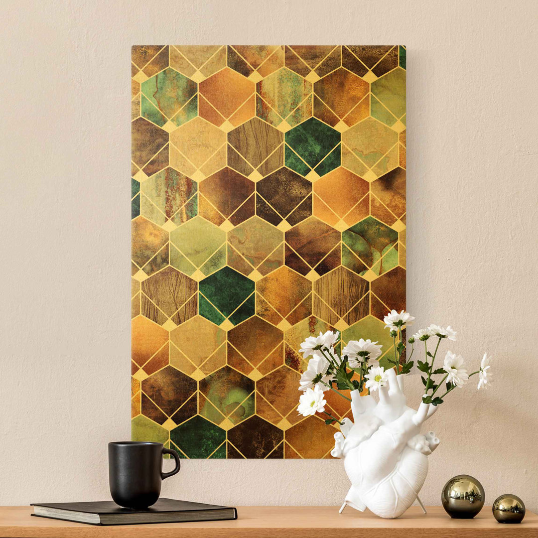 Leinwandbild Golden Geometry - Turquoise Art Deco