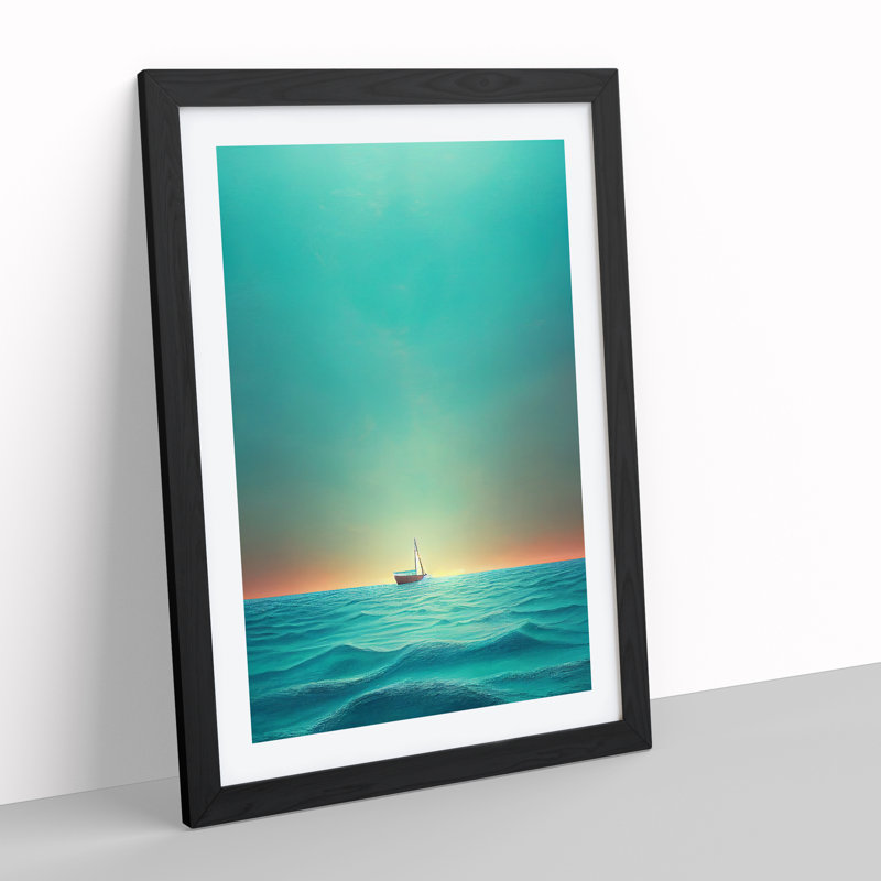 Boat Awaiting Sunrise - Wall Art, Black Framed, 66cm H x 48cm W x 2cm D, White