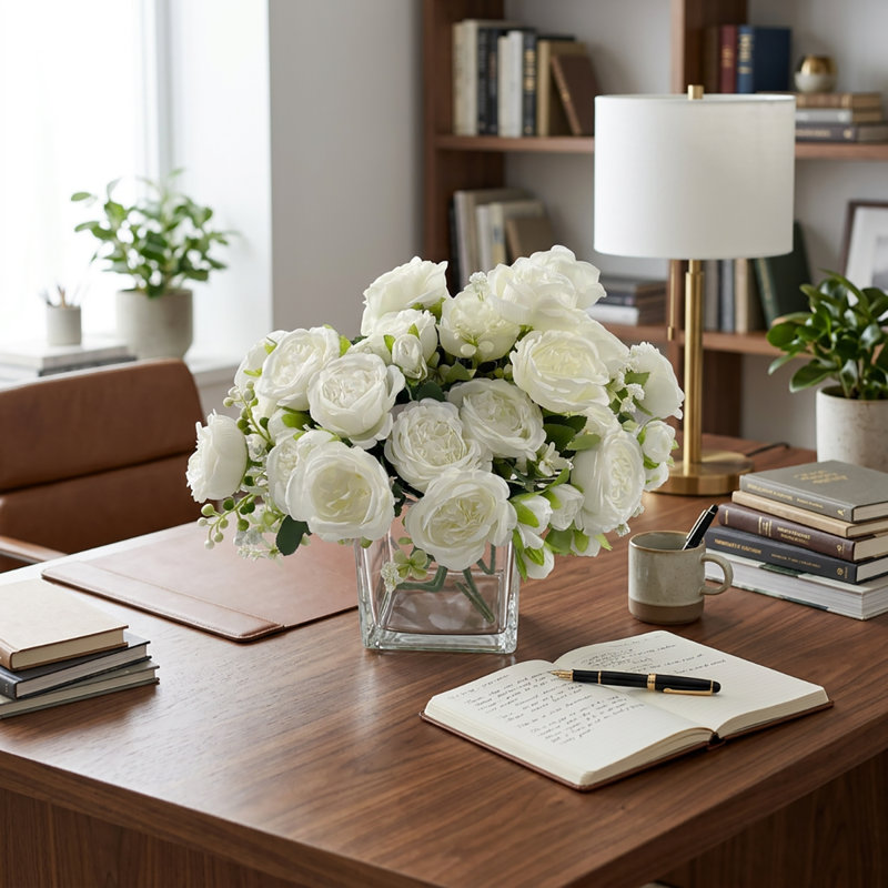Fleurs artificielles rétro avec fausses pivoines, Blanc