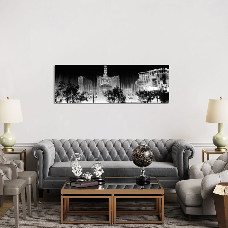 Hotels In A City Lit Up At Night, The Strip, Las Vegas, Nevada, USA by Panoramic Images - Wrapped Canvas Panoramic Gallery-Wrapped Canvas Giclée