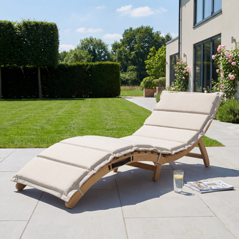 168cm Long Acacia Single Chaise, Beige