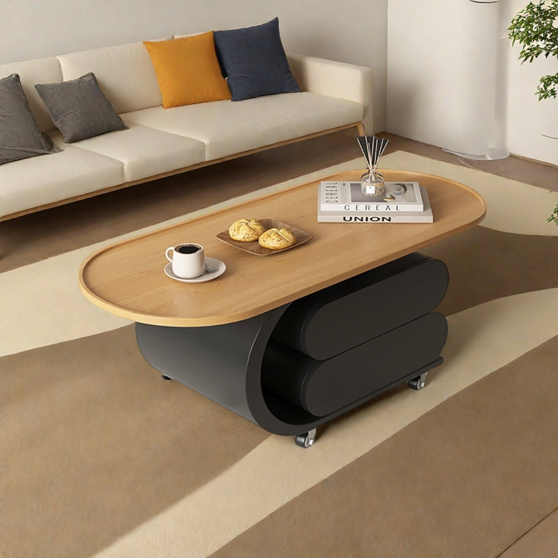 Table basse légère et portable, H 19,7 po x L 35,4 po x l 17,7 po, Burlywood, Black