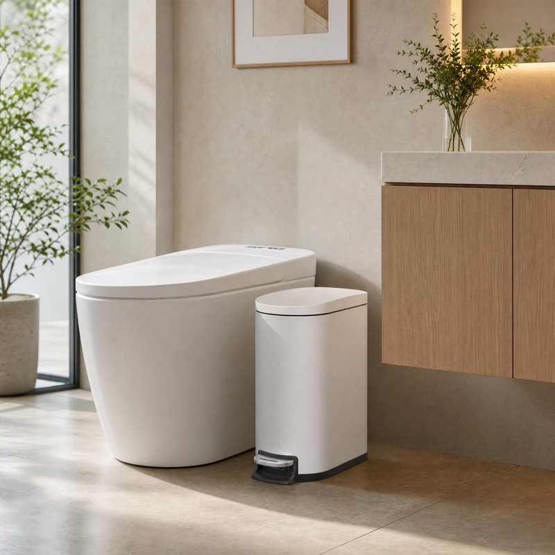 Poubelle de salle de bain 1,6 gallon avec seau intérieur amovible, Blanc