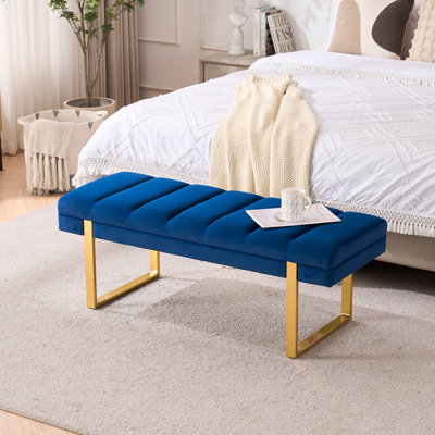 Laytona 46.5"W Tufted Bedroom Bench Entryway Bench with Metal Legs