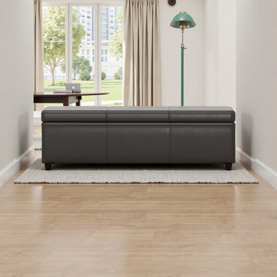 Très grand repose-pieds de rangement capitonné brun avec charnière de sécurité | Repose-pieds contemporain et siège d'entrée en similicuir