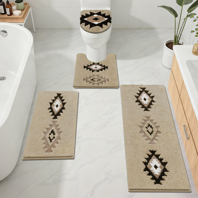 4 Piece Soft Absorbent Microfiber Bath Rug Set With Non-Slip Backing, Beige