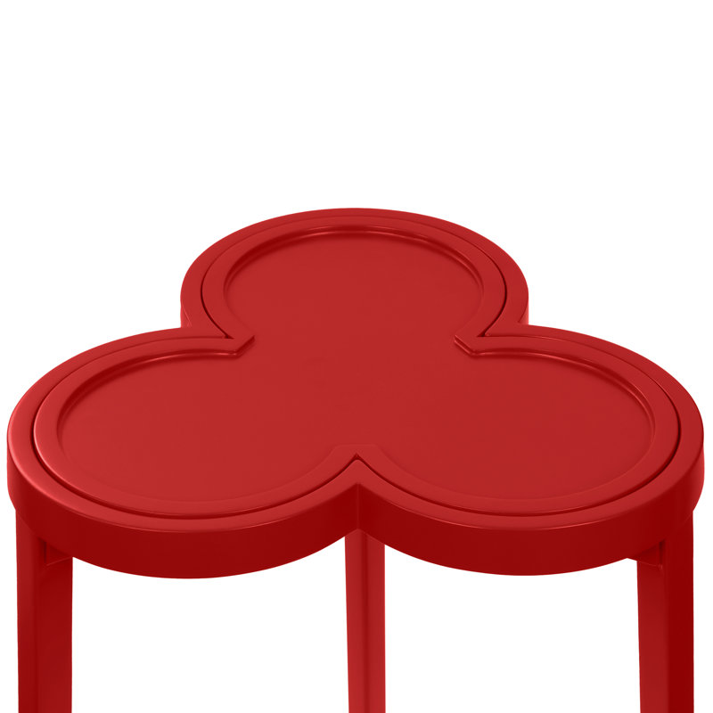 Clover Cigar Table With Reversible Lacquer And Natural Grasscloth Top In Matte Green Lacquer, Matte Red
