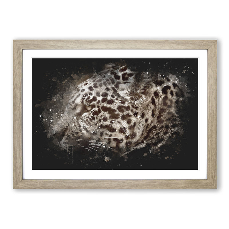 Jaguar - Picture Frame Graphic Art, 65cm H x 90cm W x 2cm D, Oak