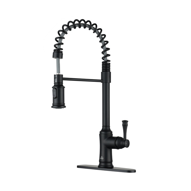 CASAINC Single-Handle Spring Pull-Down Kitchen Faucet Single Hole Faucet 1.8 GPM, Matte Black