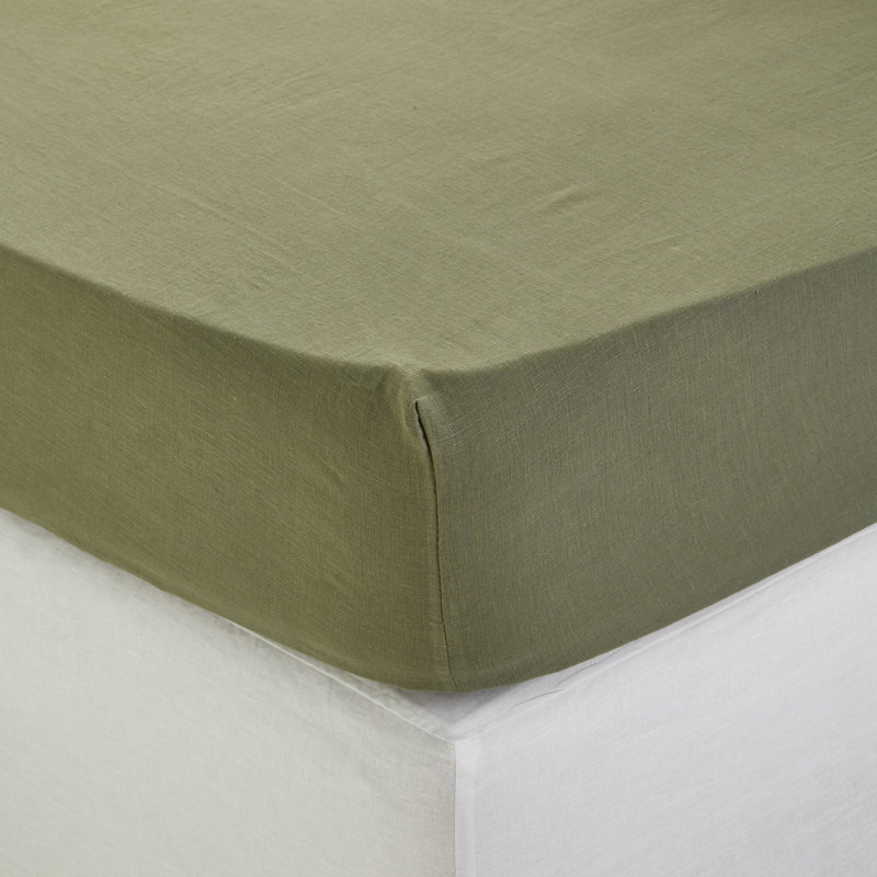 Carlina 100% Linen Fitted Sheet, Grey/Green, European Kingsize (160 x 200 cm)