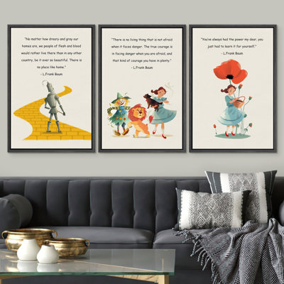 Children's Storybook Inspirational Quotes, Frank Baum Modern Kids Room Decor Pictures, Giclee Canvas Digital Print Framed Wall Art