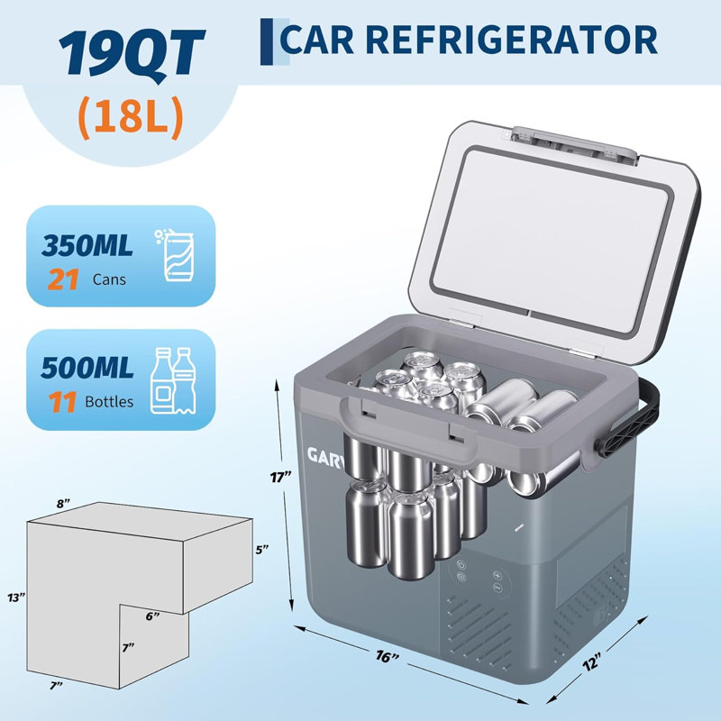 19QT Portable Car Refrigerator, 12/24V Compressor Fridge Freezer -4°F to 68°F, Fast Cooling, App Control, 3-Stage Battery Protection