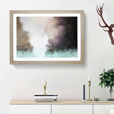 Birds Above a Stag in Abstract - Picture Frame Painting Print